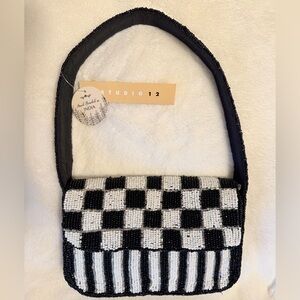 Studio 12 Black and White Checkered Beaded Women's Purse